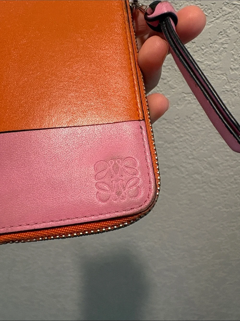 Sold Loewe Orange and Pink Zip Wallet Card Holder